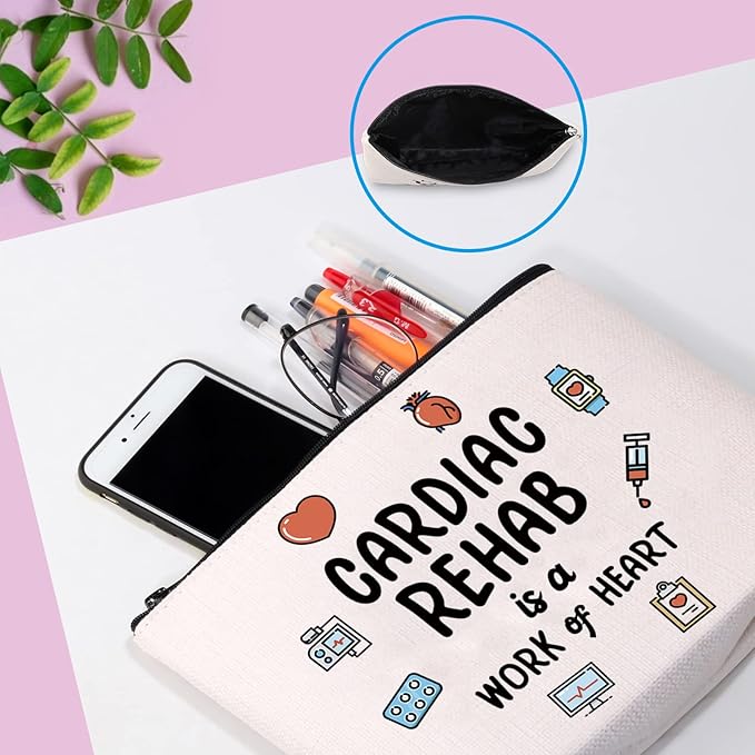 GJTIM Cardiac Rehab Gift Cardiologist Gift Cardiac Rehab Nurse Gift Cardiac Rehab Is A Work Of Heart Makeup Zipper Pouch (Cardiac Rehab Bag)