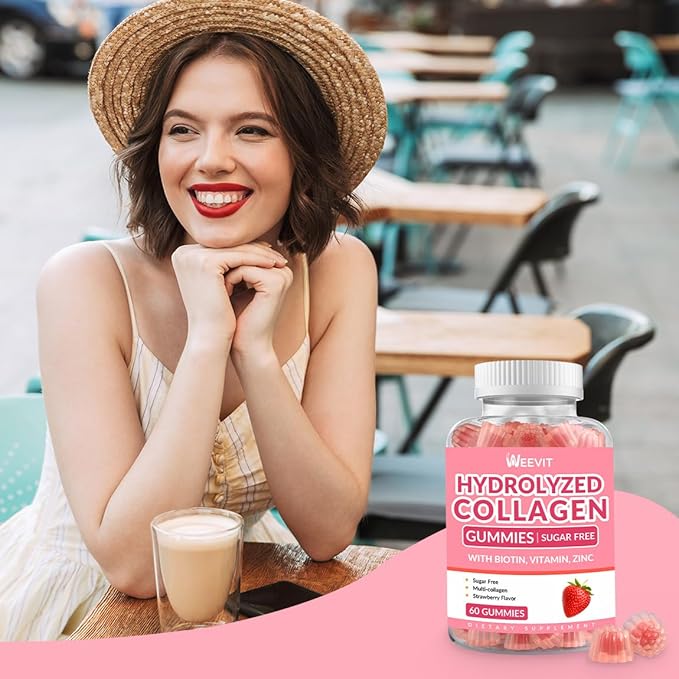 Sugar Free Collagen Gummies for Women, 2000mg Protein Type I,II,III,V,X with 5000mcg Biotin Vitamin C D B12, Hydrolyzed Collagen Peptides Gummies for Immune Digestion Skin Hair Nails Energy Bone Joint
