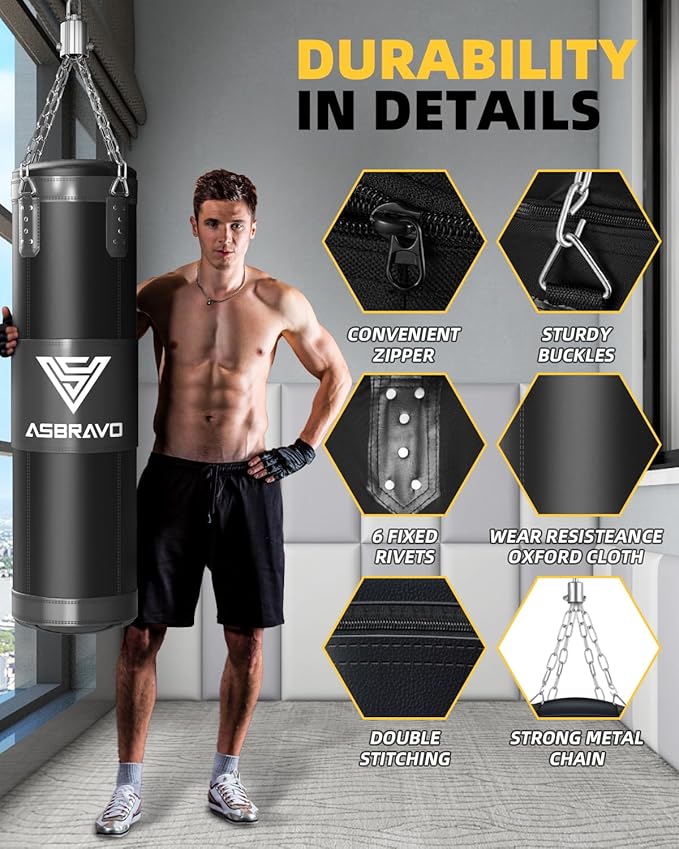 Punching Bag for Adults, 4ft Oxford Heavy Boxing Bag Set 12OZ Gloves for MMA Muay Thai Kickboxing Training Home Gym, Martial Art (Unfilled)