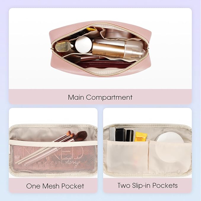 Wandering Nature Makeup Bag for Purse Cosmetic Bags for Women Make Up Organizer Travel Pouch Pencil Case with Slip-in Pockets Vegan Leather,Patent Pending