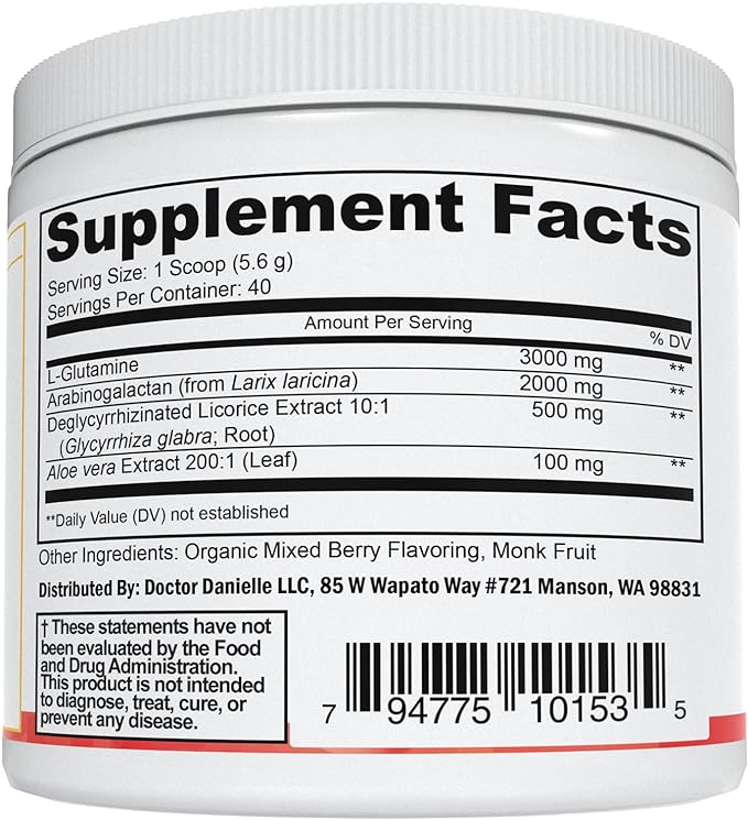 Doctor Danielle Gut Assist - Leaky Gut Repair Supplement Powder - Glutamine, Arabinogalactan, Licorice Root - Supports IBS, Heartburn, Bloating, Gas, Constipation, SIBO from, Berry Flavor
