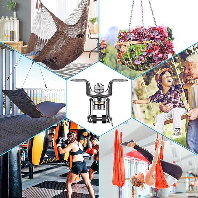 SELEWARE Heavy Duty Punching Bag Hanger with Bearing, Stainless Steel 360° Rotation Wood Beam Holder with Chains for Hanging Indoor Outdoor Boxing Punching Bag