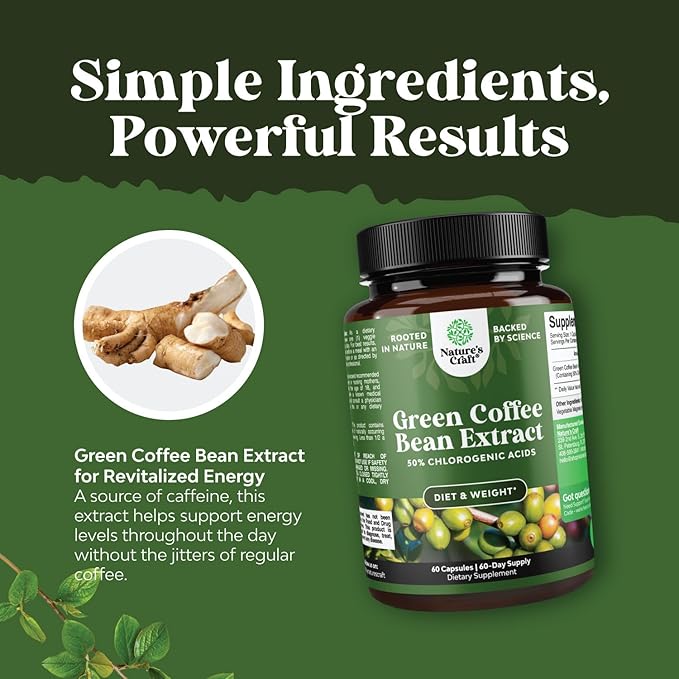 Pure Green Coffee Bean Extract – Standardized to 50% Chlorogenic Acid – Weight Loss Supplement for Men & Women – Burns Both Fat and Sugar – High Grade Potent Ingredients