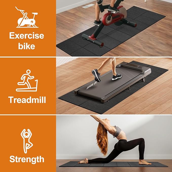 HOVSCO Foldable Treadmill Mat Non-Slip Exercise Bike Mat 1/4" Thick, 30"x63" Waterproof