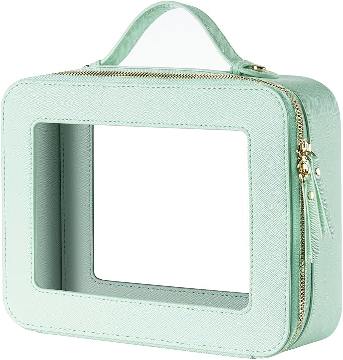 Keains Clear Makeup Bag for Women,Cosmetic Organizer Case Transparent Waterproof Travel Toiletry Bag with Zipper,Portable Make Up Organizer Traveling Compact Car Bag for Essentials(Mint Green)