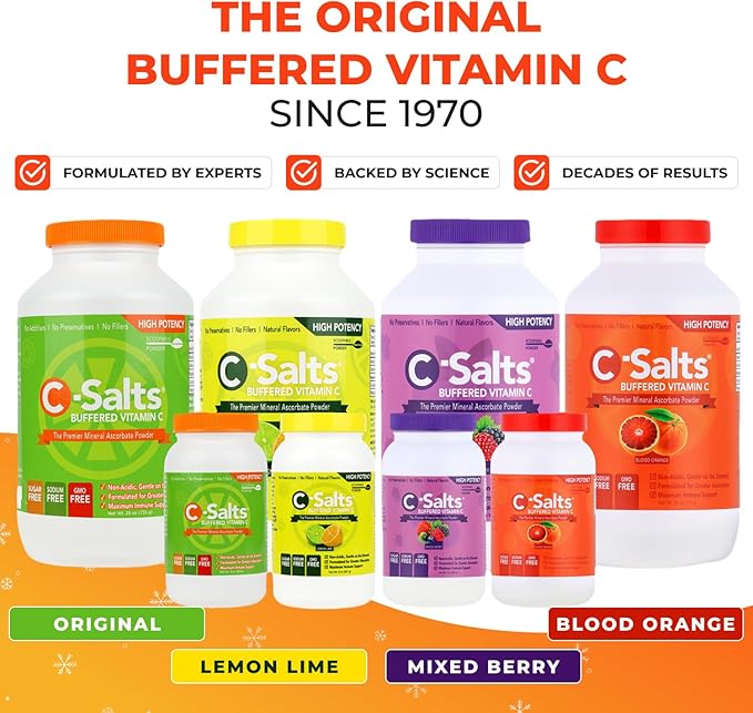4000mg Vitamin C Powder Supplement - 100% Pure Buffered Powdered Drink with Ascorbate C - Potent Immune Support, Stomach-Friendly, Organic, Vegan, Sodium & Sugar-Free, Blood Orange 8oz