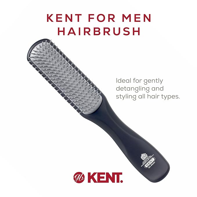 Kent KFM3 Gel Styling Hair Brush for Men, 9 Row Men's Hair Brush with Ionic Anti Static Bristles, Detangling and Smoothing Short to Medium Length Hair
