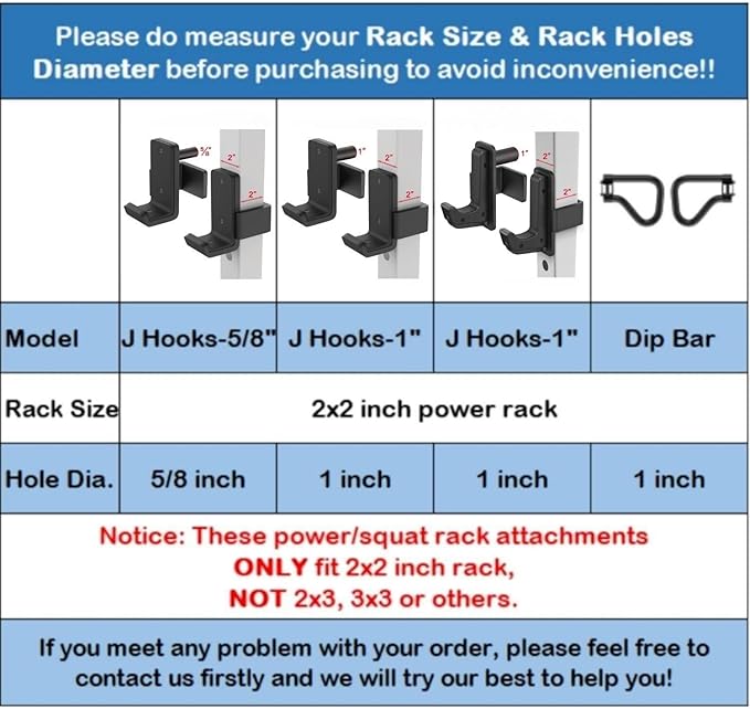 SELEWARE Solid Steel J Hooks for 2" x 2" or 3" x 3" Tube Power Cage with 1" or 5/8" Hole Squat Rack Attachment, J-Hook Barbell Holder for Power Rack, Set of 2