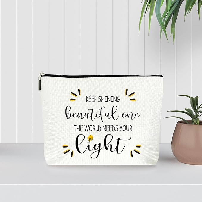 Inspirational Makeup Bag Cosmetic Bag, Motivational Gifts, Birthday Christmas Mothers Day Gifts For Women Mom Friends Sister Wife Grandma Aunt Daughter, The World Needs Your Light.(012)