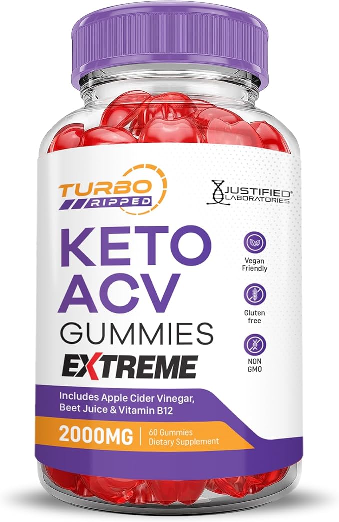 Turbo Ripped Keto ACV Gummies Extreme 2000MG Turbo Ripped Keto Gummies Apple Cider Vinegar Formulated with Pomegranate Beet Juice Powder B12 Vegan Non GMO 60 Gummys