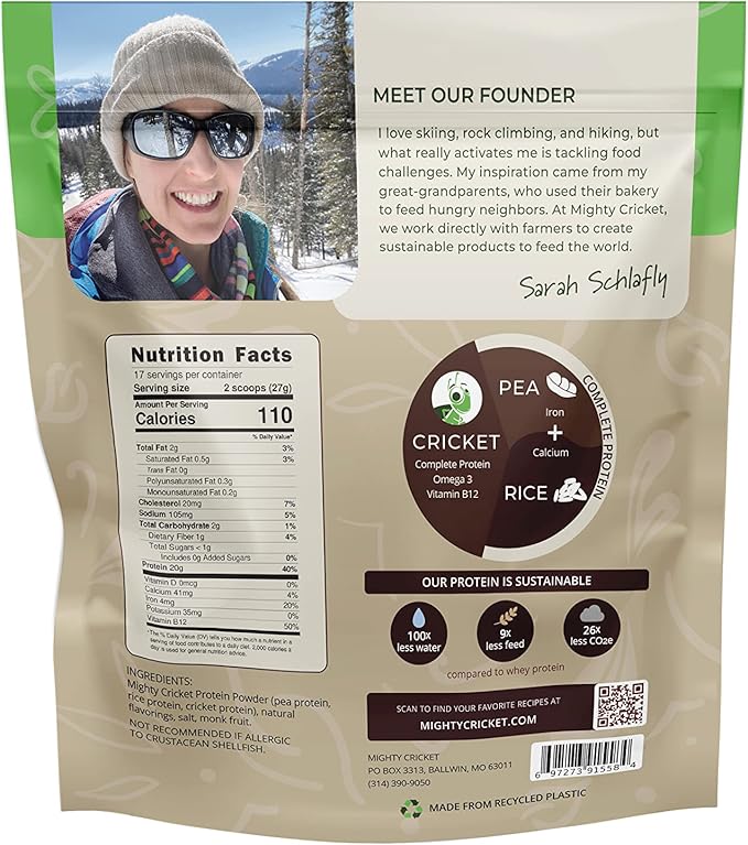 Mighty Cricket Protein Powder. 20g Clean Prebiotic Cricket Protein. No Sugar, Low Carbs, Gluten & Dairy Free. Keto & Paleo, 100% Natural Ingredients. Vanilla, 2 lb (Pack of 2)