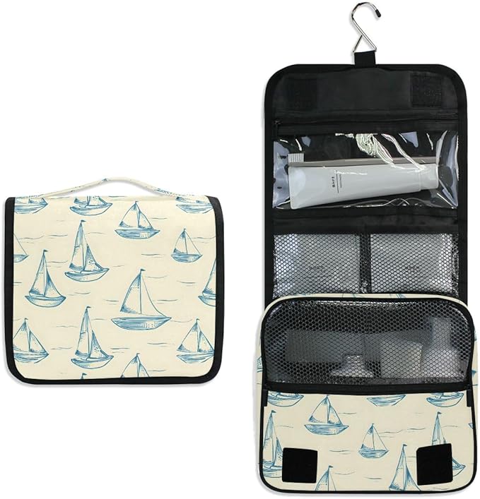 senya Hanging Travel Toiletry Bag Kit Boys Makeup Case Cosmetics Organizer for Men Women (Smallest Sailboat Lines)