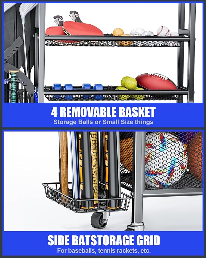 Garage Sports Equipment - Ball Storage Rack 2025 Upgraded Heavy Duty Steel Ball Storage Sports Organizer for Garage