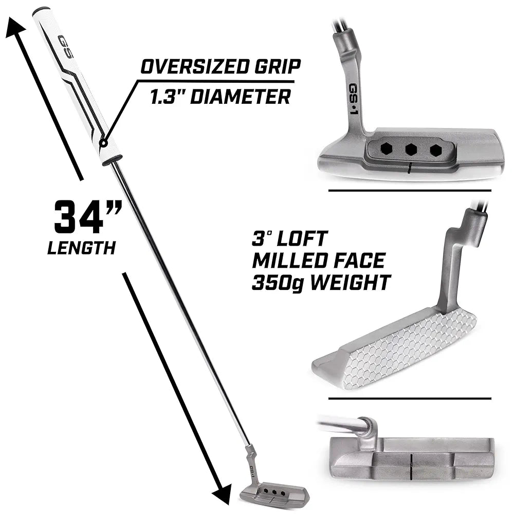 GoSports GS1 Tour Golf Putter – Choose Oversized Grip or Traditional Grip - 34” Right-Handed Blade Putter with Milled Face