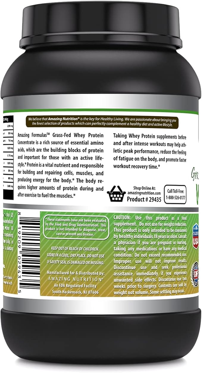 Amazing Formulas Grass Fed Whey Protein Supplement | Chocolate Flavor | 907 G | Non-GMO | Gluten-Free | Made in USA