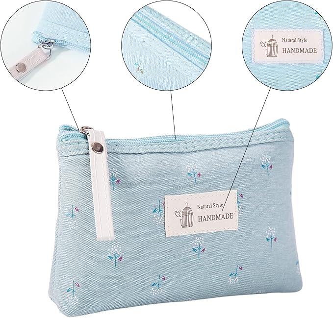Qikuver Canvas Cosmetic Bags, 2 Pieces Cosmetic Bags for Women, Makeup bag Cute Cosmetic Bag Organizer Small Mini Makeup Pouch for Purse Toiletry Bag