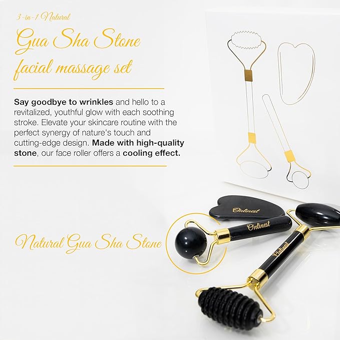 3in1 skin care tool set. Ultimate Facial Rejuvenation Companion. Facial massage. Face lift. Facial roller. Massage set. Natural skin care. Neck roller. Gua Sha set.