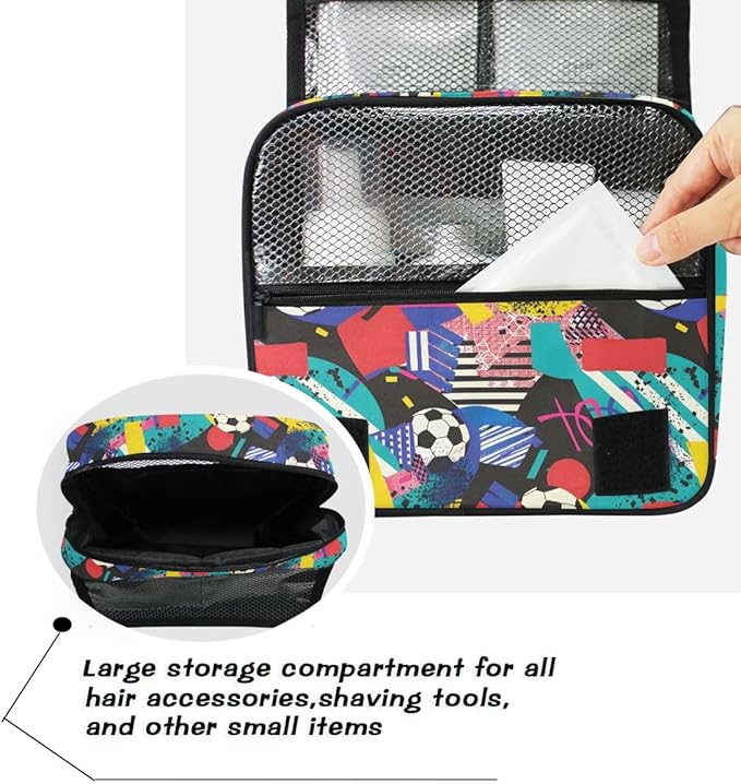 senya Hanging Travel Toiletry Bag Kit Boys Makeup Case Cosmetics Organizer for Men Women (Inspired Soccer Bright Colors)