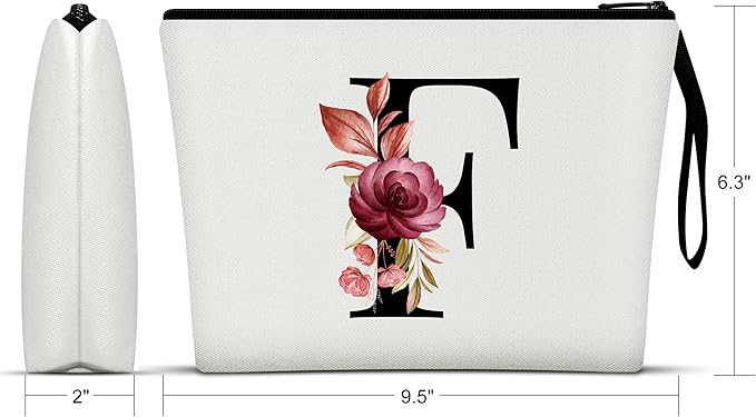 Vavabox A-Z Personalized Makeup Bag, Birthday Gifts for Women Mom, Gifts for Best Friend, Bride Bridesmaid Cosmetic bag (F, White)