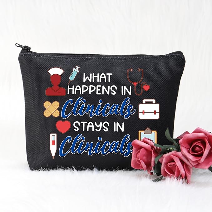 POFULL Nursing Clinical Instructor Gift What Happens in Clinicals Stays in Clinicals Cosmetic Bag Medical Gift (What Happens black bag)