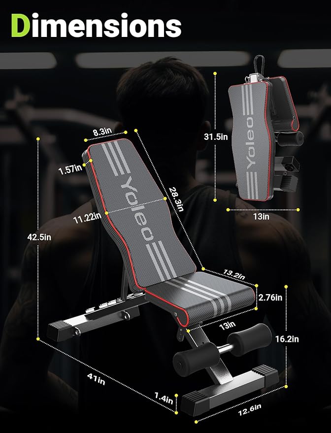 Yoleo Adjustable Weight Bench for Full Body Workout;