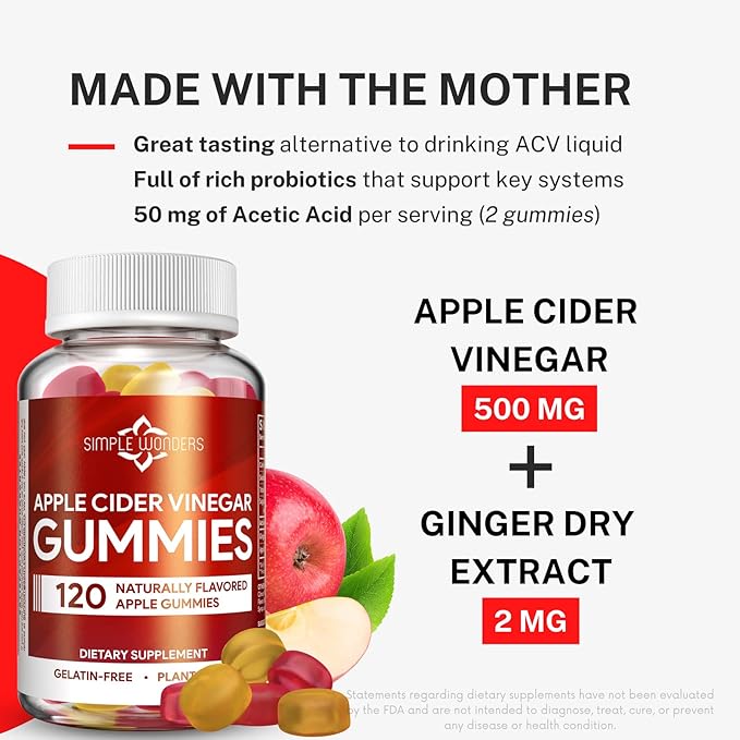 Apple Cider Vinegar Gummies with The Mother - ACV Gummies for Detox, Cleansing & Immune Support - Made with Black Carrot & Ginger Dry Extract - Pectin Based, Non-GMO, Gluten-Free (2 Pack)