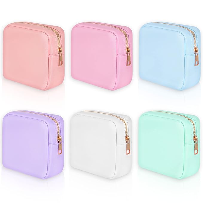 Sweetude 6 Pcs Nylon Makeup Bag Travel Nylon Pouch Zipper Cosmetic Bag for Purse Women Girls Organizer Makeup Pouch for Birthday Wedding Mother's Day Graduation Gifts(Mini,Assorted Color)
