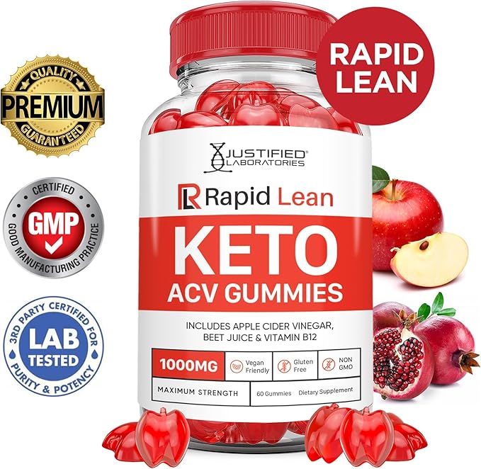 Rapid Lean Keto ACV Gummies Advanced Formula 1000MG Rapid Lean Keto Gummies Apple Cider Vinegar Formulated with Pomegranate Beet Juice Powder B12 Vegan Non GMO 60 Gummys