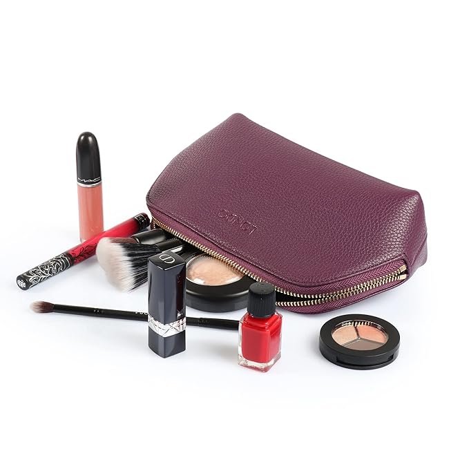 Genuine Leather Makeup Bag Cosmetic Pouch Travel Organizer Toiletry Clutch