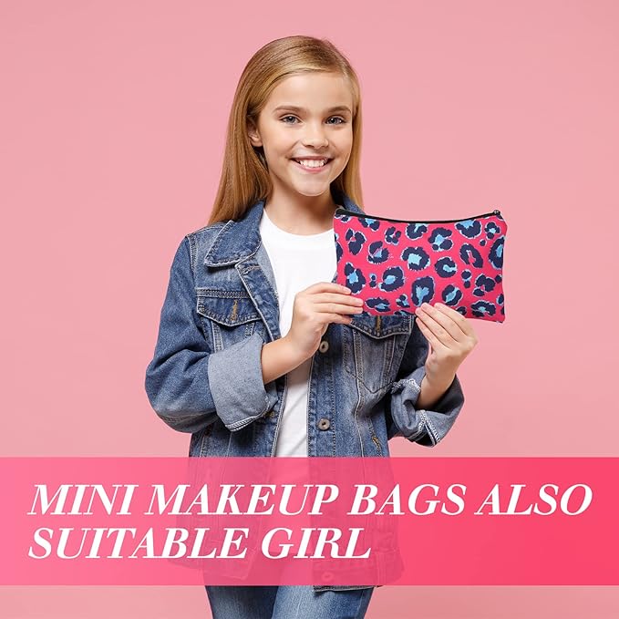 Reginary 20 Pieces Cosmetic Bag for Women, Roomy Makeup Bags with Zipper Toiletry Bag Pouch Travel Packing Accessory Organizer Gifts, 7 x 4.3 Inches(Leopard)