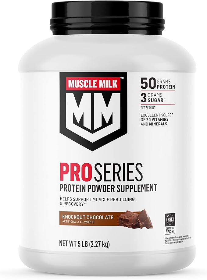 Muscle Milk Pro Series Knockout Chocolate Protein Powder, 5 Pound 28 Servings & 2 Pound 11 Servings