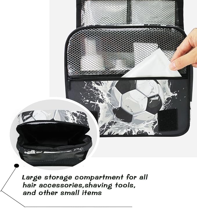 senya Hanging Travel Toiletry Bag Kit Boys Makeup Case Cosmetics Organizer for Men Women (Soccer Ball)