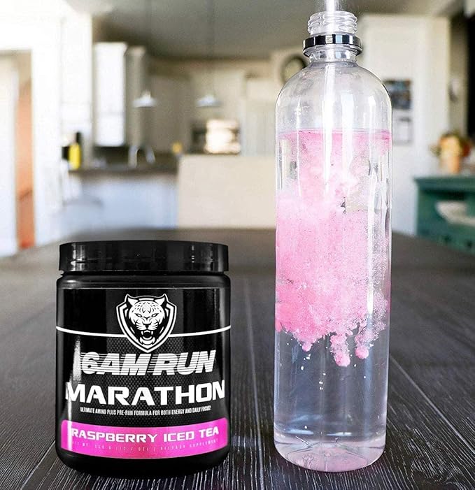 6AM Run Marathon, Pre-Workout Powder for Distance Running, Essential Amino Energy for Cardio & Stamina, All-Natural High-Energy Formula with No Jitters, Raspberry Iced Tea, 40 Servings
