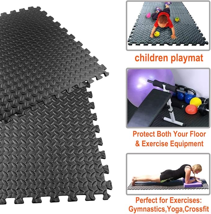 Exercise Mats Puzzle Foam Mats Gym Flooring Mat 20 SQ.FT (20pcs Black