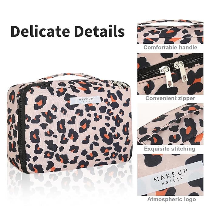 Travel Makeup Bag Cosmetic Bag Makeup Bag Toiletry bag for women and men (Brown Leopard)