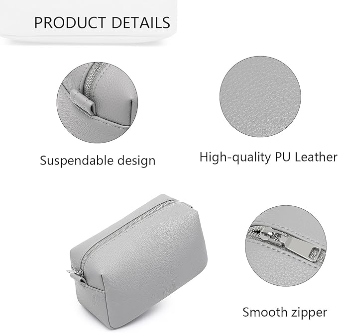 PU leather Organizer Bag Lightweight Cosmetic Bag with Ring Clasp Perfect Travel Makeup Bag for Women (Shark Gray/PU)