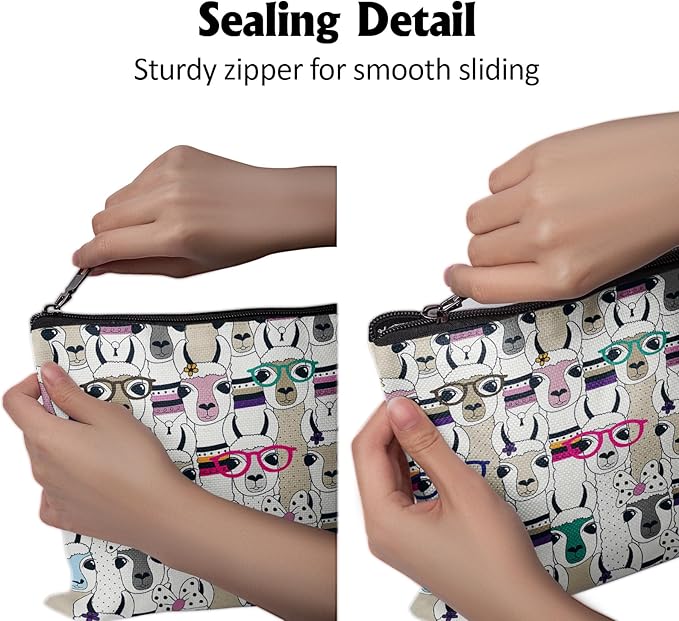 Cafl Modern Alpaca Makeup Bag Llama Cosmetic Bag for Women Large Capacity Make Up Bag Portable Travel Toiletry Pouch Organizer 10 * 8inch