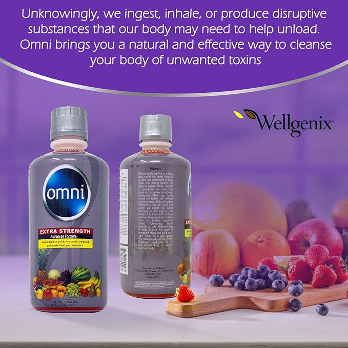 Wellgenix Omni Cleansing Drink, Extra Strength Body Detox, Herbal Cleanse Detox Liquid, Flush Your System, Fruit Punch Flavor, 32 Fl Oz, Premium Detox Support Supplement