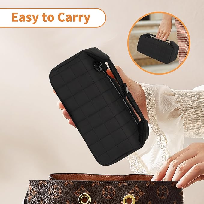 Makeup Bag Travel Cosmetic Bag for Women Girls, Zipper Make Up Pouch, Water-resistant Toiletry Bag, Portable Small Makeup Bag, Cosmetic Travel Tool Pouch, Black