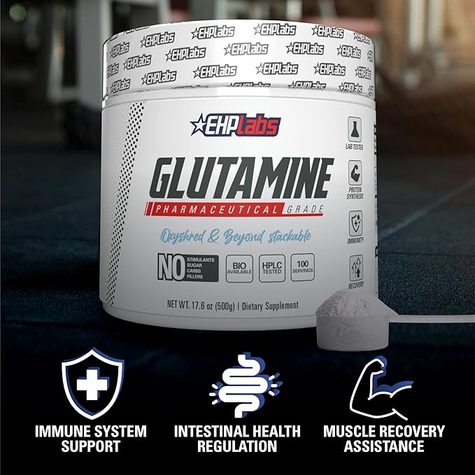 EHP Labs L Glutamine Powder Amino Acids - L-Glutamine, Workout Recovery, Immune Health & Gut Health Support (500g) - 100 Servings