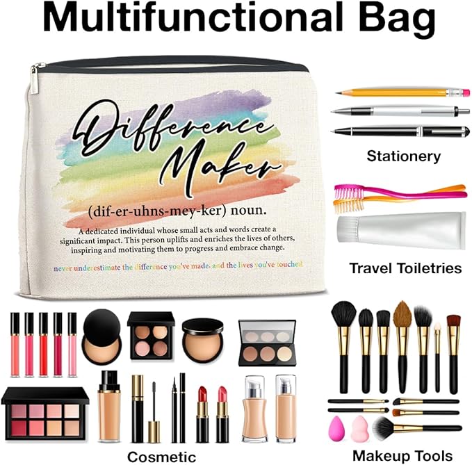 Difference Maker Makeup Bag Thank You Gifts for Mentor Leader Coach Boss Coworker, Difference Maker Gift Appreciation Cosmetic Bag Zipper Makeup Pouch