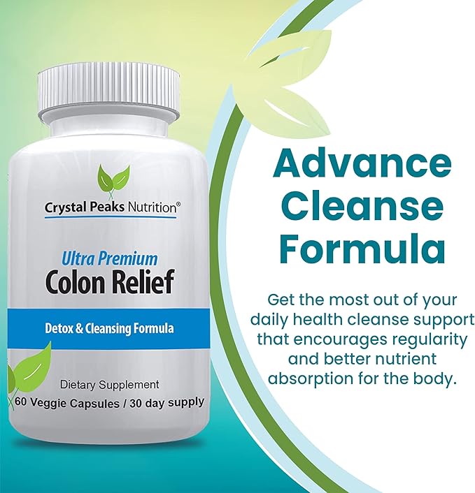 Natural Colon Cleanser Capsules for Constipation Relief and Gut Cleanse Detox - Cascara Sagrada, Psyllium Husk & Bentonite (60 Capsules)