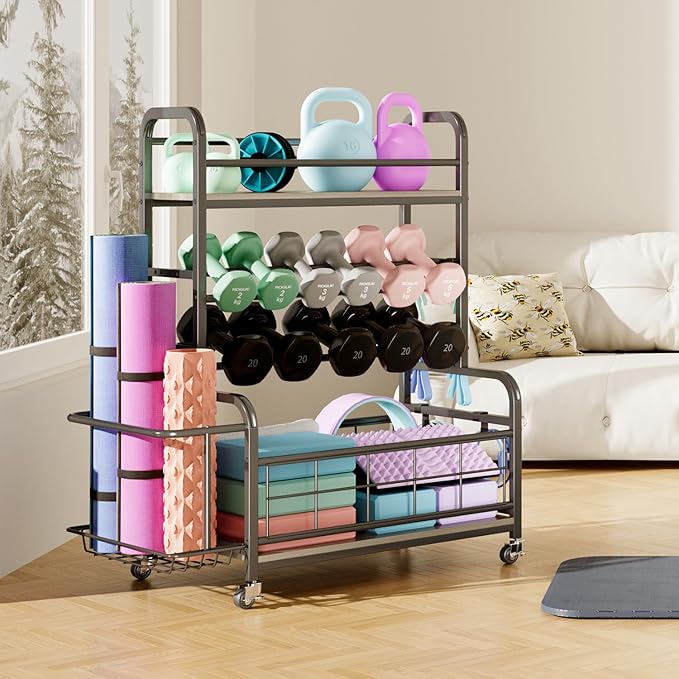 Homeiju 450LBS Dumbbell Rack,Weight Rack for Dumbbells,Weight Rack for Home Gym,Home Gym Storage for Strength Training Dumbbell Racks Stand with Wheels&Hooks