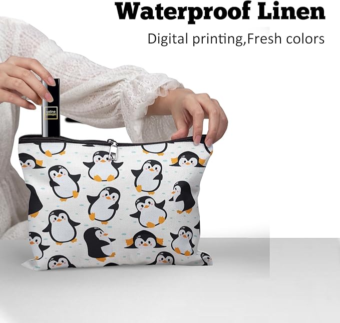 Cafl Cute Penguins Makeup Bag Penguin Cosmetic Bag for Women Large Capacity Make Up Bag Portable Travel Toiletry Pouch Organizer 10 * 8inch