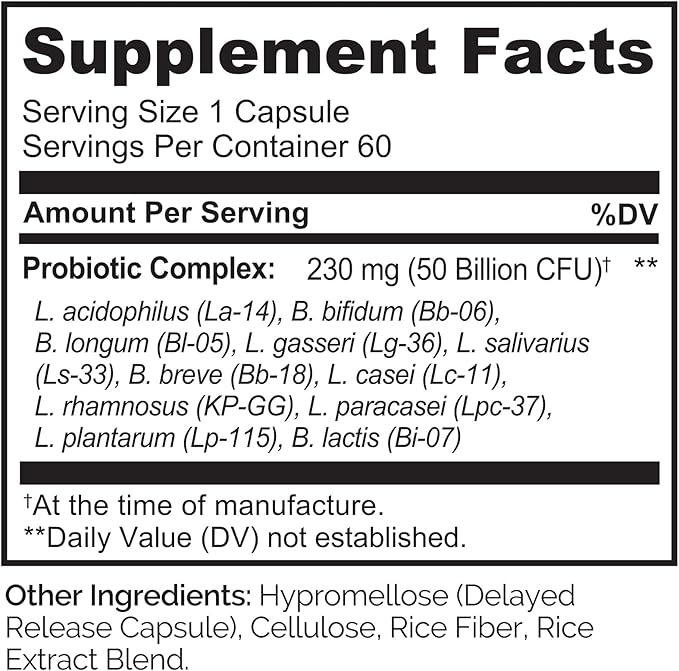 NATURELO Probiotics for Digestive Health - 50 Billion CFU, 11 Strains Daily Supplement - Boosts Immune System, Delayed Release, 60 Vegetarian Capsules