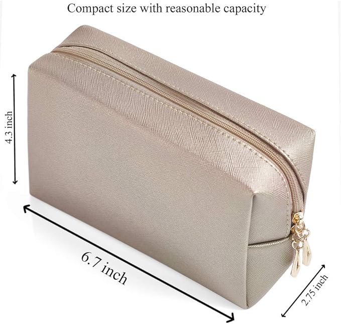 PU Leather Cosmetic Bag for Women Minimalism Makeup Bag for Daily Use Portable Storage Purse Small Neat Cosmetic Pouch Water-resistant Toiletry Bag for Travel (Coffee)