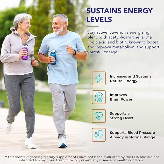 Juvenon Cellular Health | Heart, Brain Supplement with Acetyl L-Carnitine and Biotin - Supports NAD+ Function, Energy Production, Mood, Revitalized Metabolism, Mental Focus & Clarity (90 Capsules)