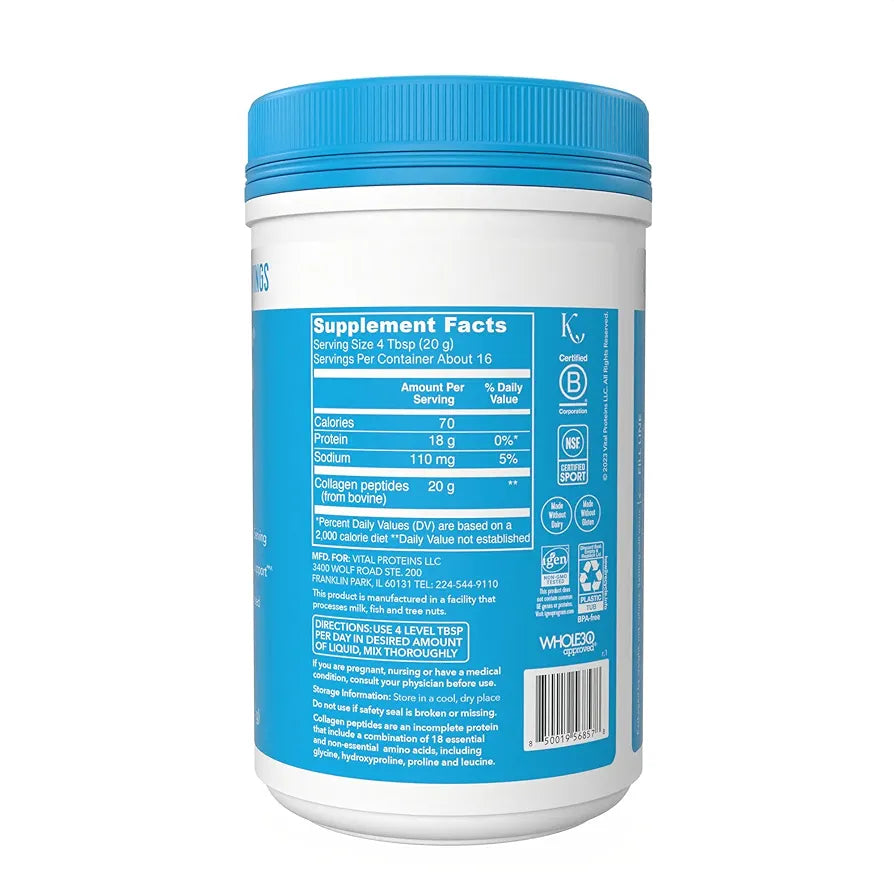 Vital Proteins Collagen Peptides Powder - Supports Hair, Nail, Skin, Joint Health, Unflavored, Zero Sugar, 11.4oz