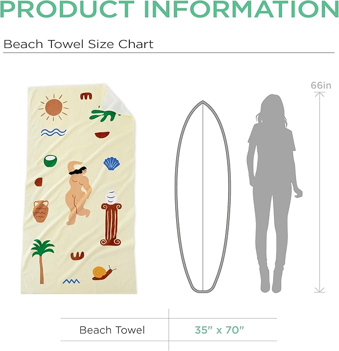 Bedsure U Series 100% Cotton Beach Towel 35"x70"