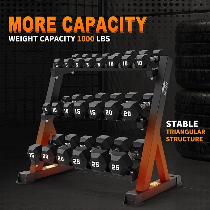 Leikefitness Dumbbell Rack 3 Tier Heavy Weight Organizer Dumbbell Storage Stand Holder 1100lbs Capacity Quick Assembly Dumbbell Weight Storage Rack For Home Gym, Black (Rack Only)